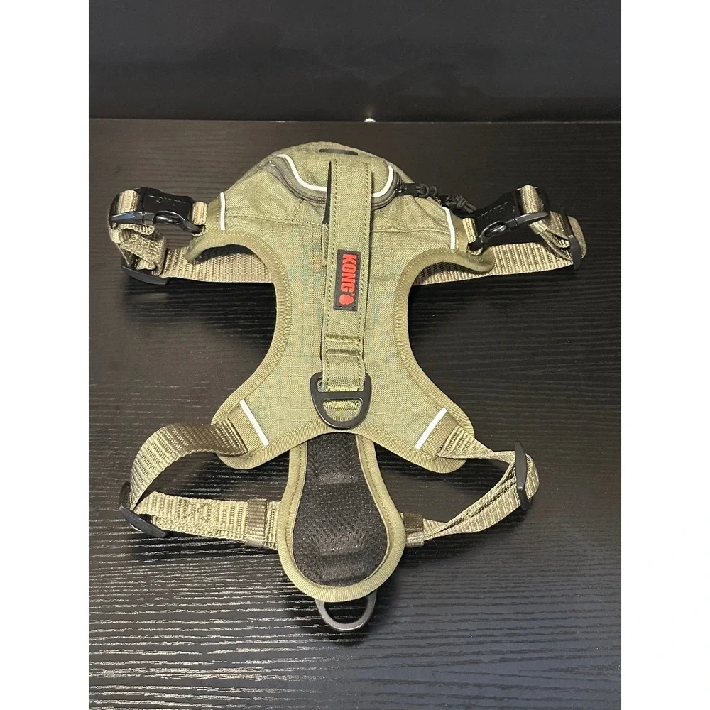 KONG Tactical Dog Harness Olive Green Reflective Padded Mesh Med Pocket Handle